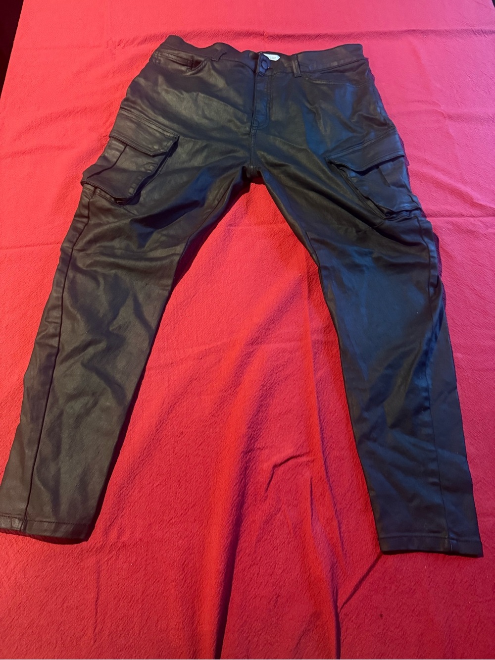 Men’s Black Waxed Coated Cargo Pants